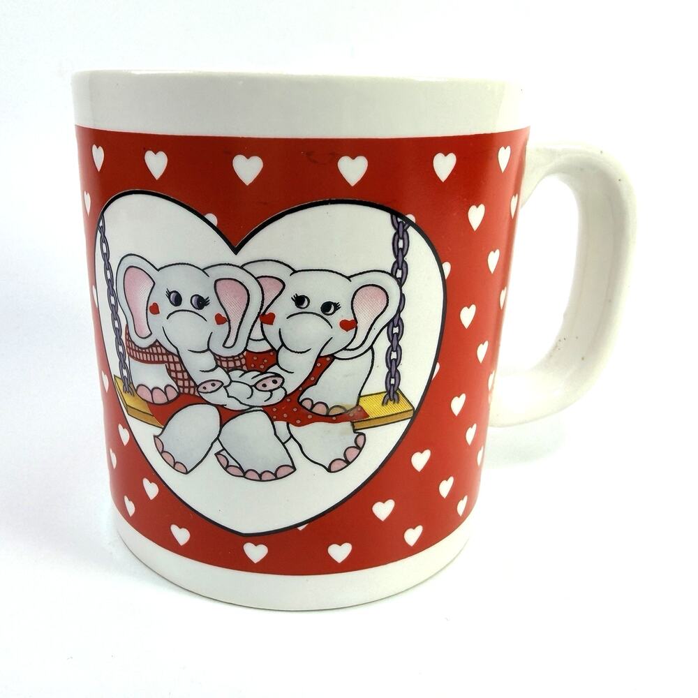 Vtg 1986 Jc Penneys Musical Sweethearts Mug Elephants Hearts Couple Love
